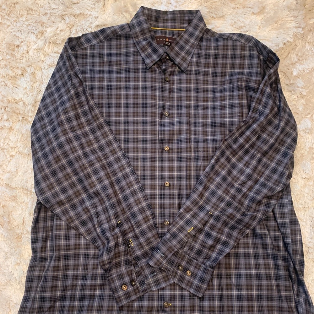 Robert Talbott, XXL Classic, gray/brown plaid shirt. Button down detail. Lovely